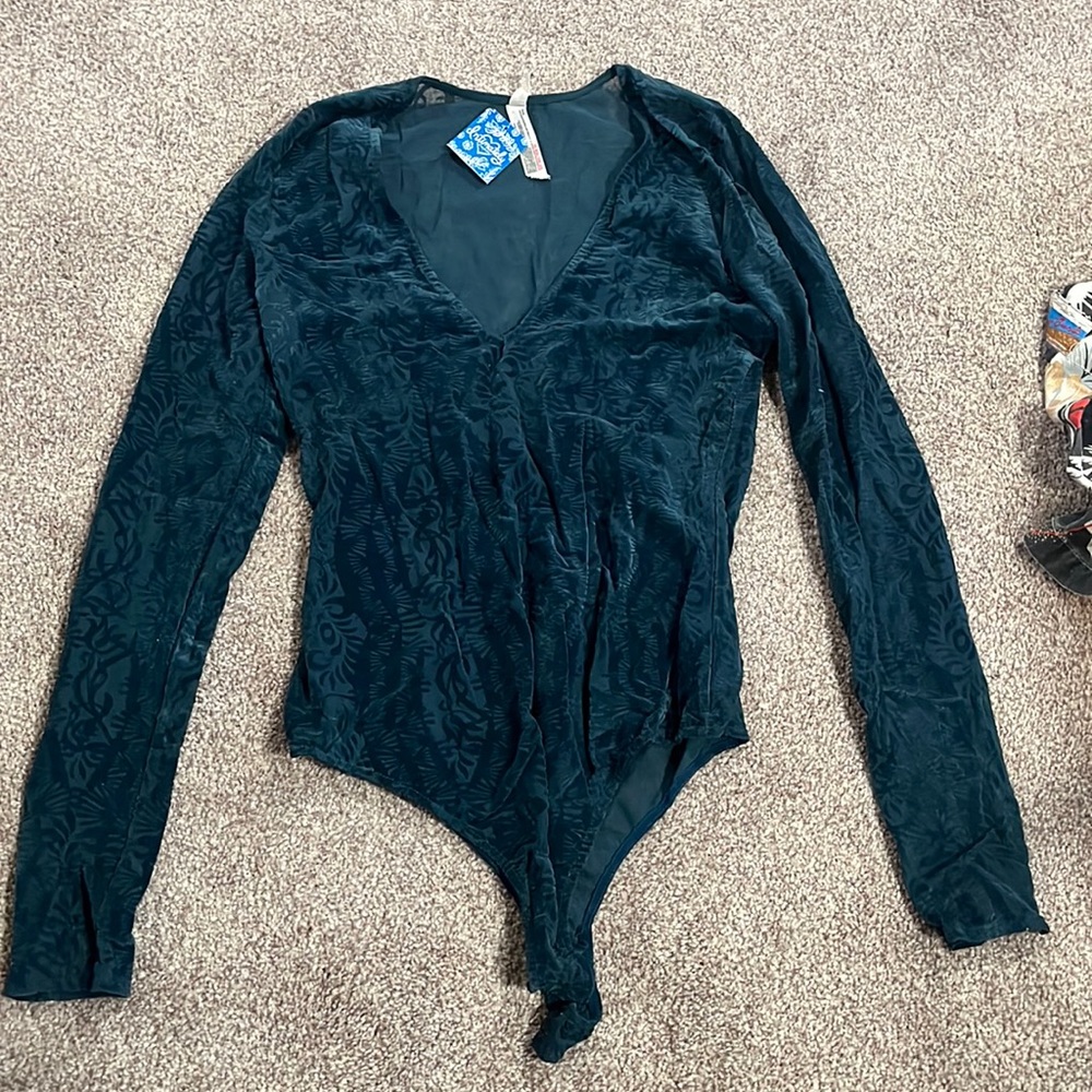 Free People mesh velvet bodysuit size medium new with tags